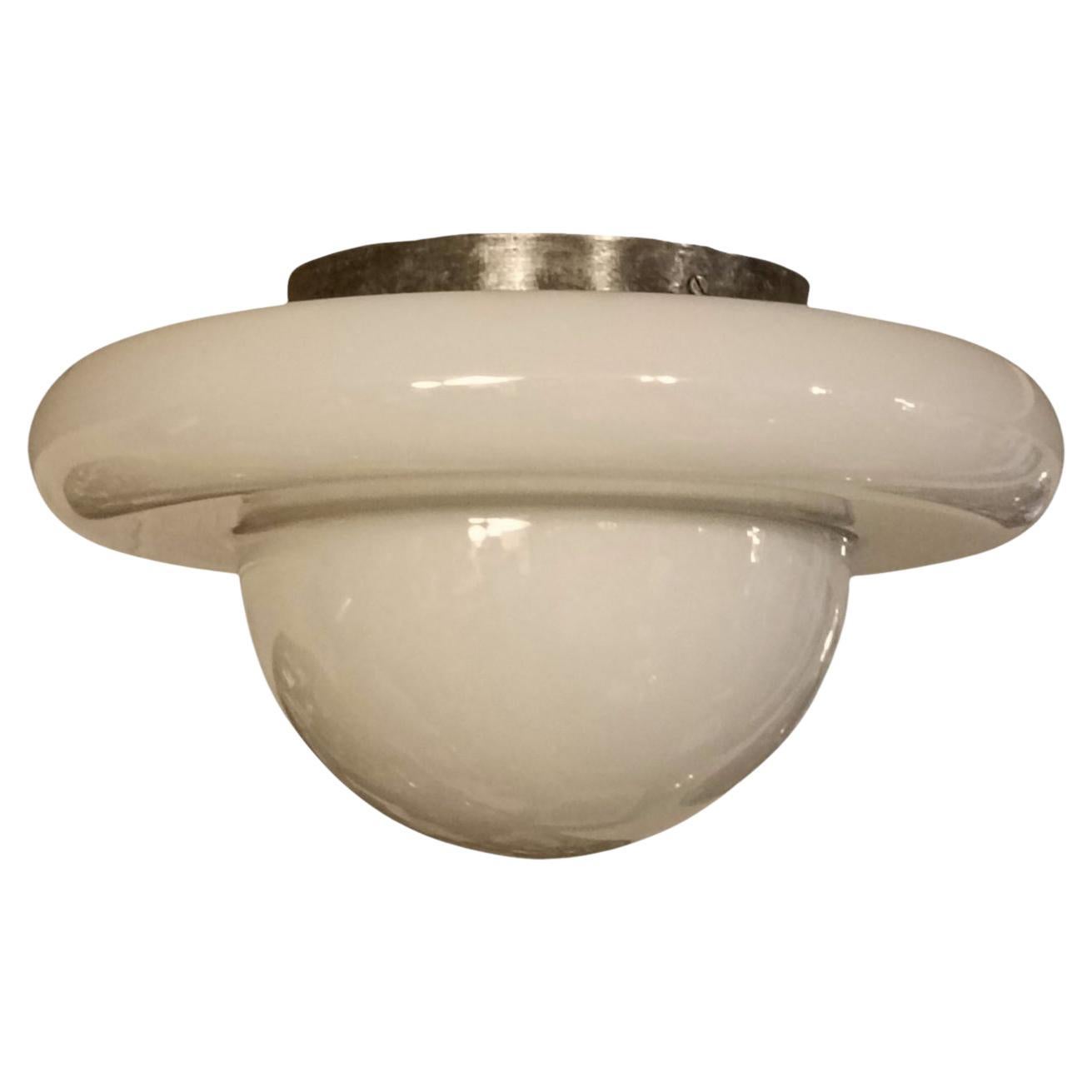 Lampada da Soffitto o da Parete Space Age in Vetro Opalino, Italia 1970s