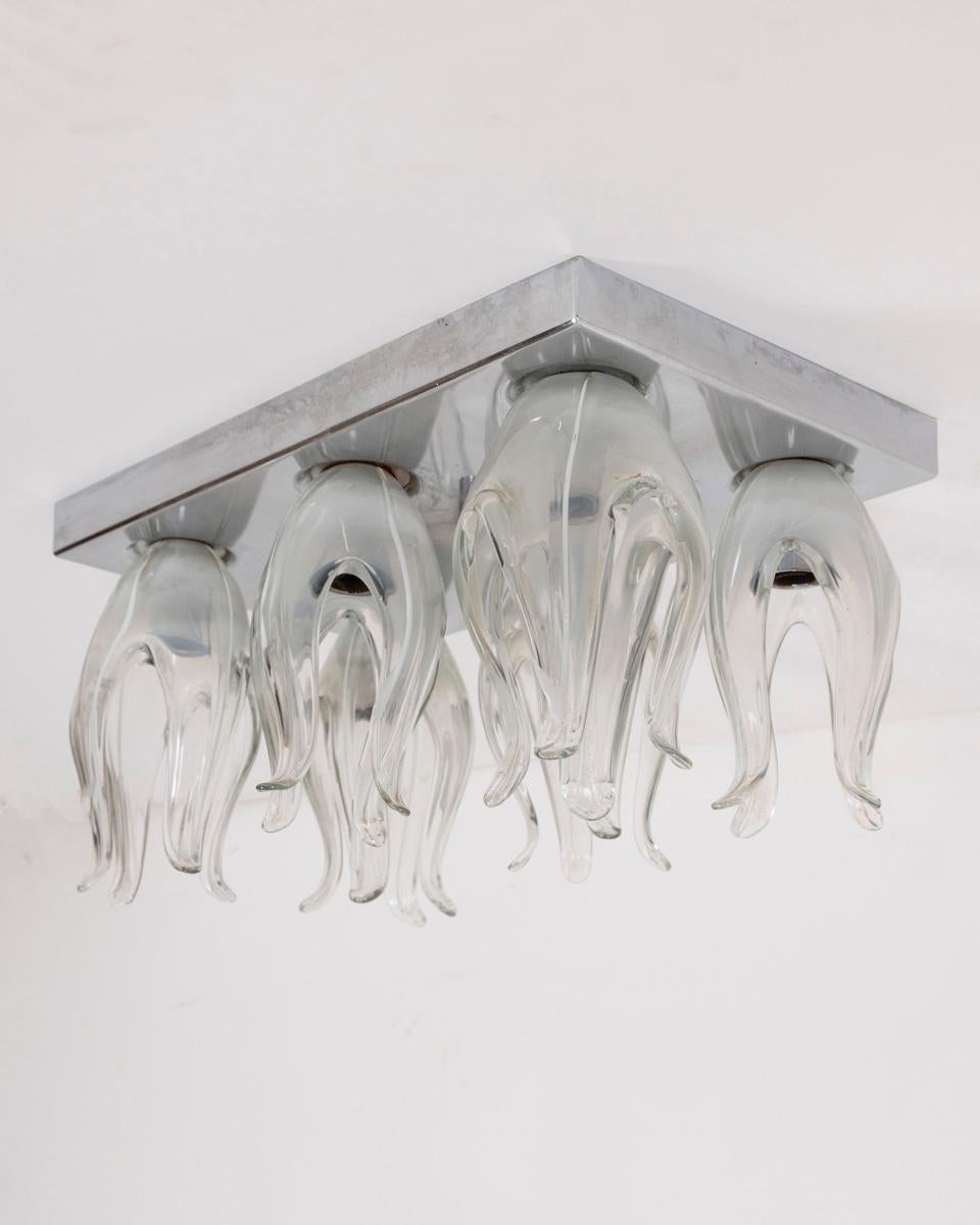 Metal Lampada da soffitto o parete vintage anni 60 in vetro di Murano design Italiano For Sale