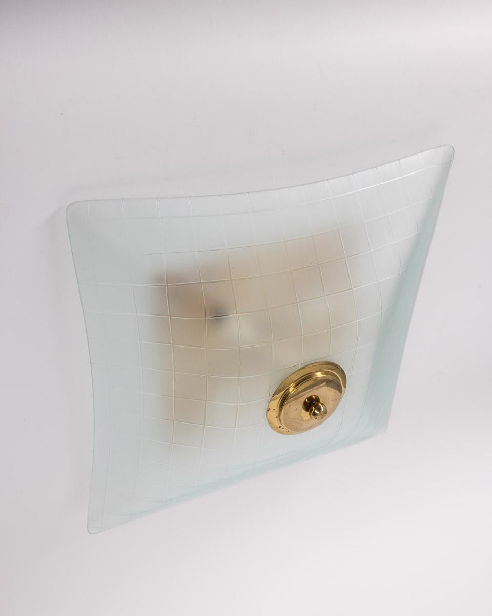 1960er vintage Deckenlampe aus dekoriertem Glas Italienisches Design im Zustand „Gut“ im Angebot in None, IT