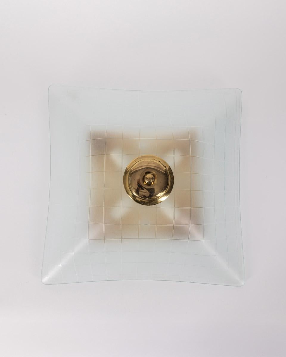 1960er vintage Deckenlampe aus dekoriertem Glas Italienisches Design (Messing) im Angebot