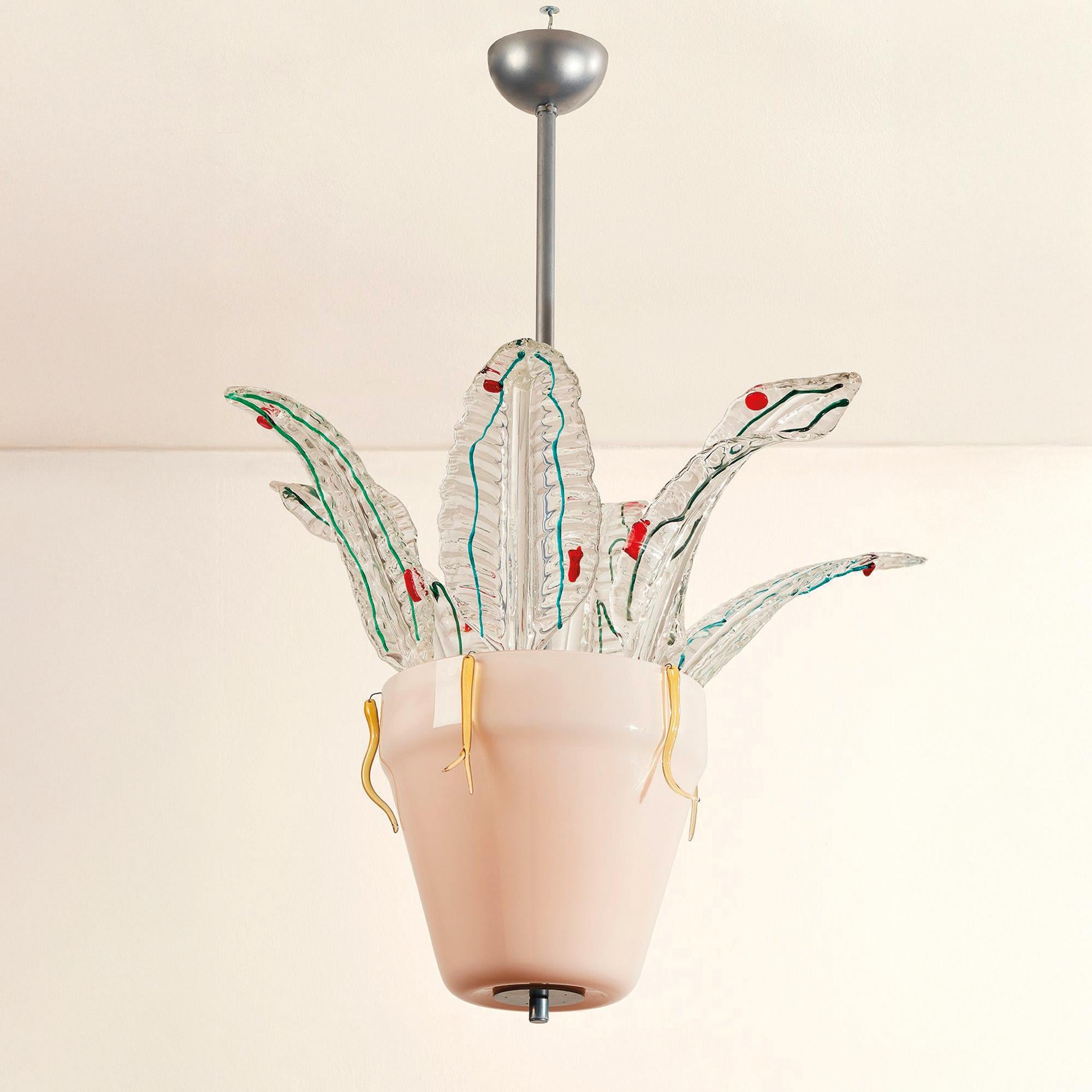 Mid-Century Modern Lampada da soffitto Suspension di Ugo la Pietra del 1970 in vetro di Murano en vente