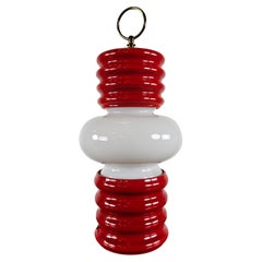 Lampada da tavolo anni '70 in ceramica rossa e vetro bianco