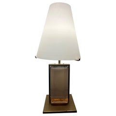 Lampada da tavolo Anni ‘70 Ottone, blocco spesso Murano bisellato Top Design