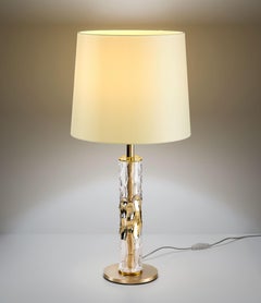 Lampada da tavolo Bamboo, con vetro decorato oro e paralume chinette