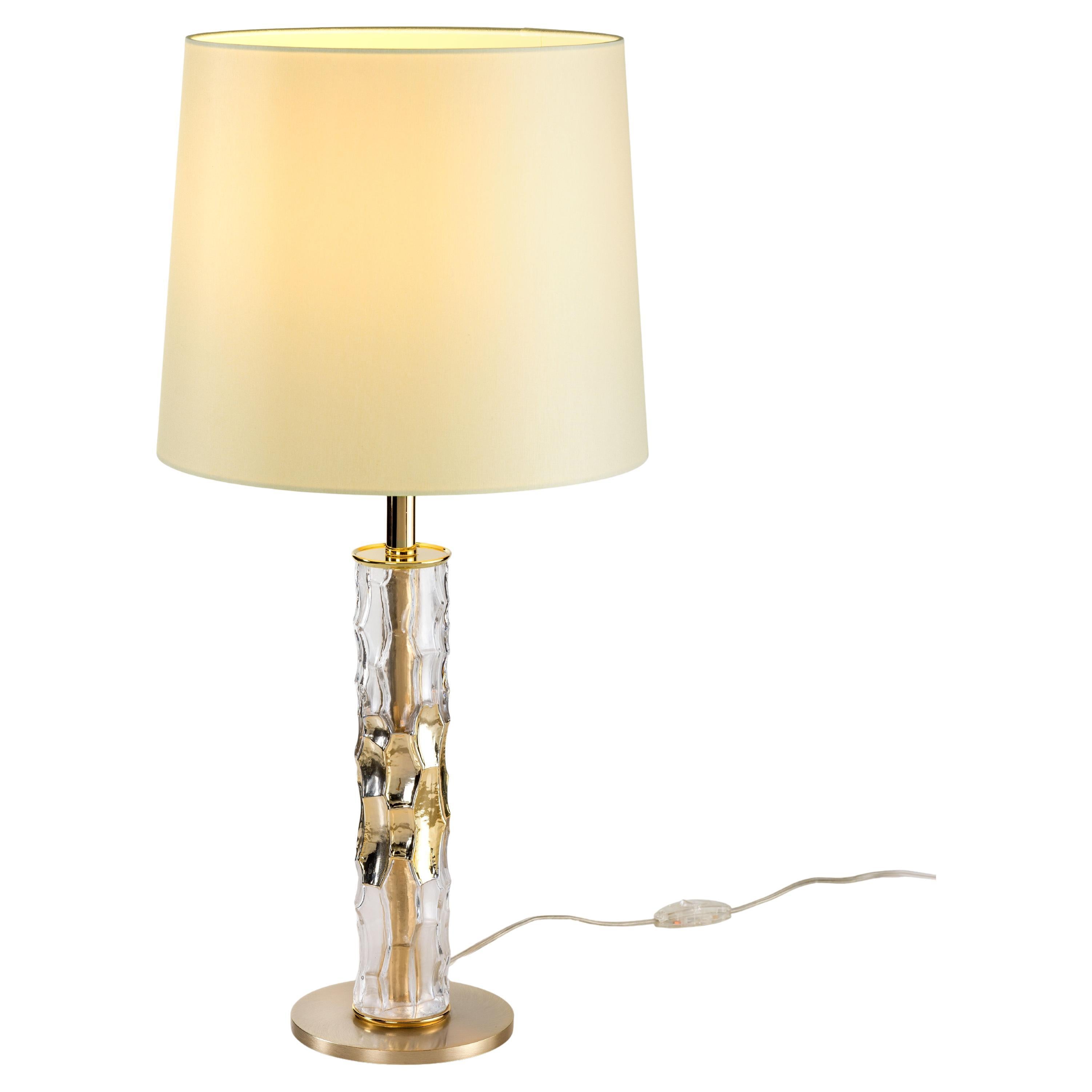 Bamboo table lamp, with gold decorated glass and chinette shade