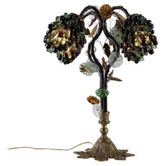 Lampada da tavolo con base in bronzo e Pampini d'Uva in vetro colorato  anni 50