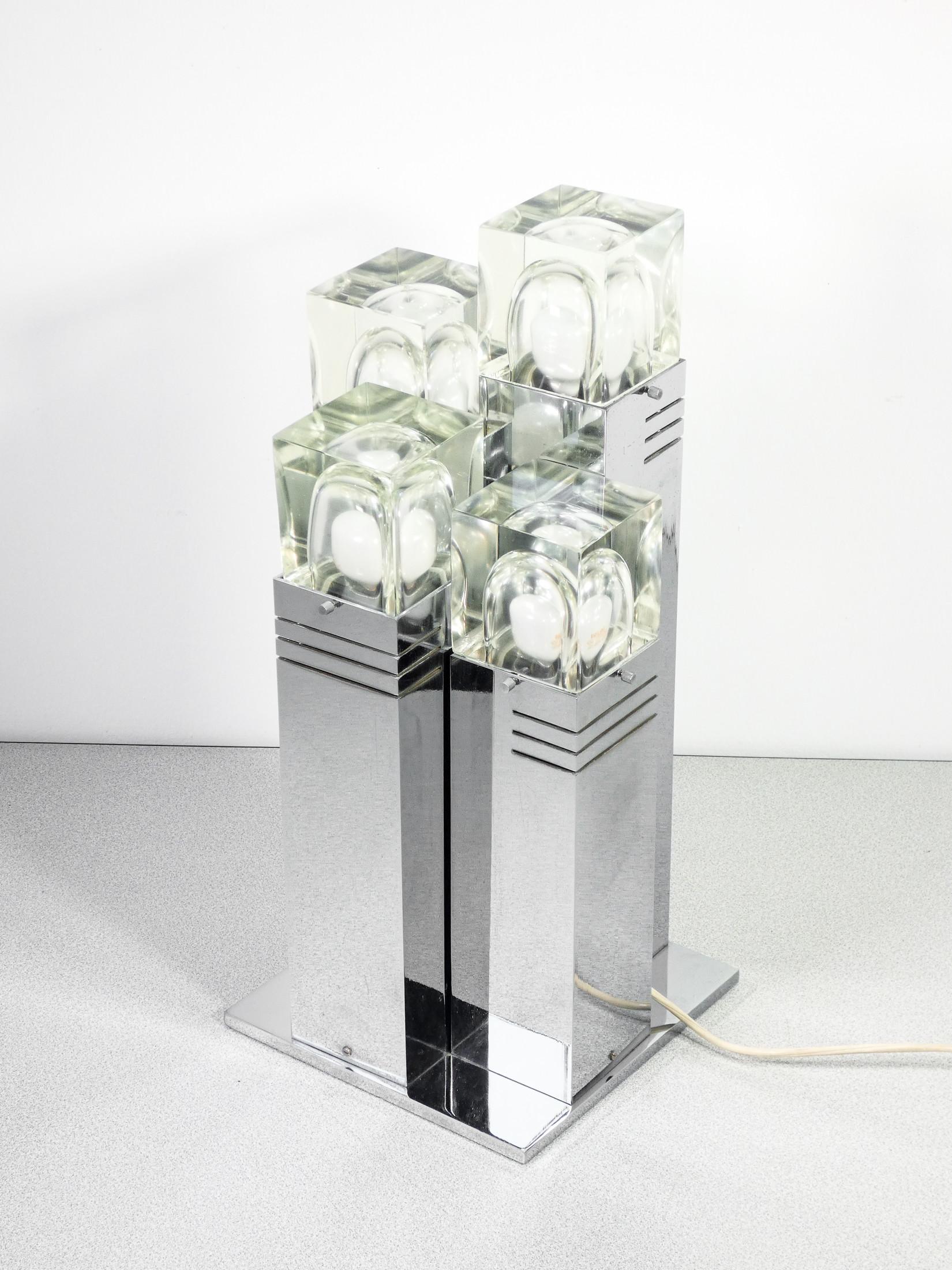 Metal Lampada Da Tavolo Cubic, Design Gaetano Sciolari, Italia, Anni 70