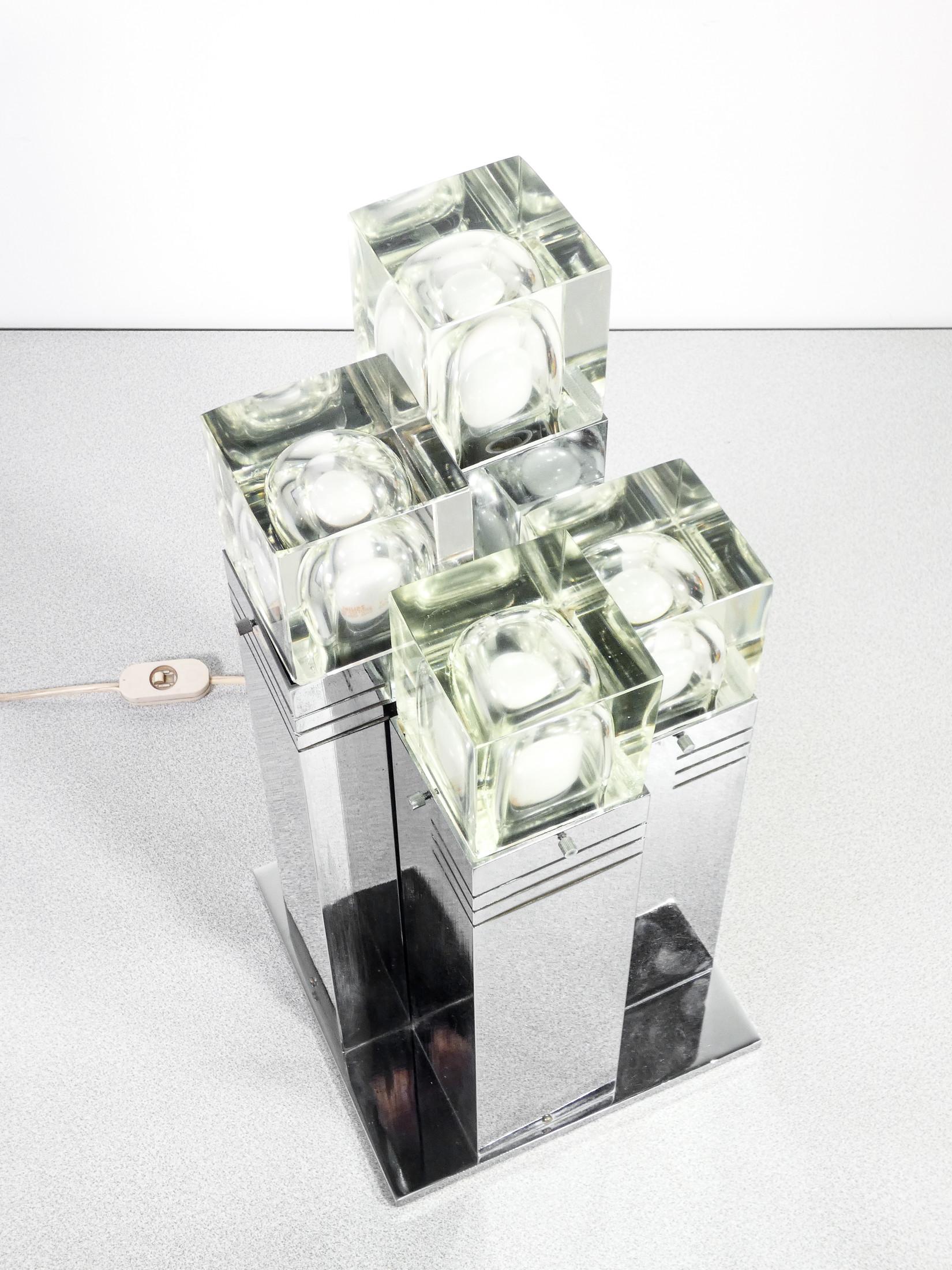 Lampada Da Tavolo Cubic, Design Gaetano Sciolari, Italia, Anni 70 1