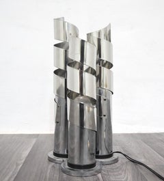 Lampada Da Tavolo Design In Acciaio Cromato A Spirale Max Sauze Attr. Anni ‘70