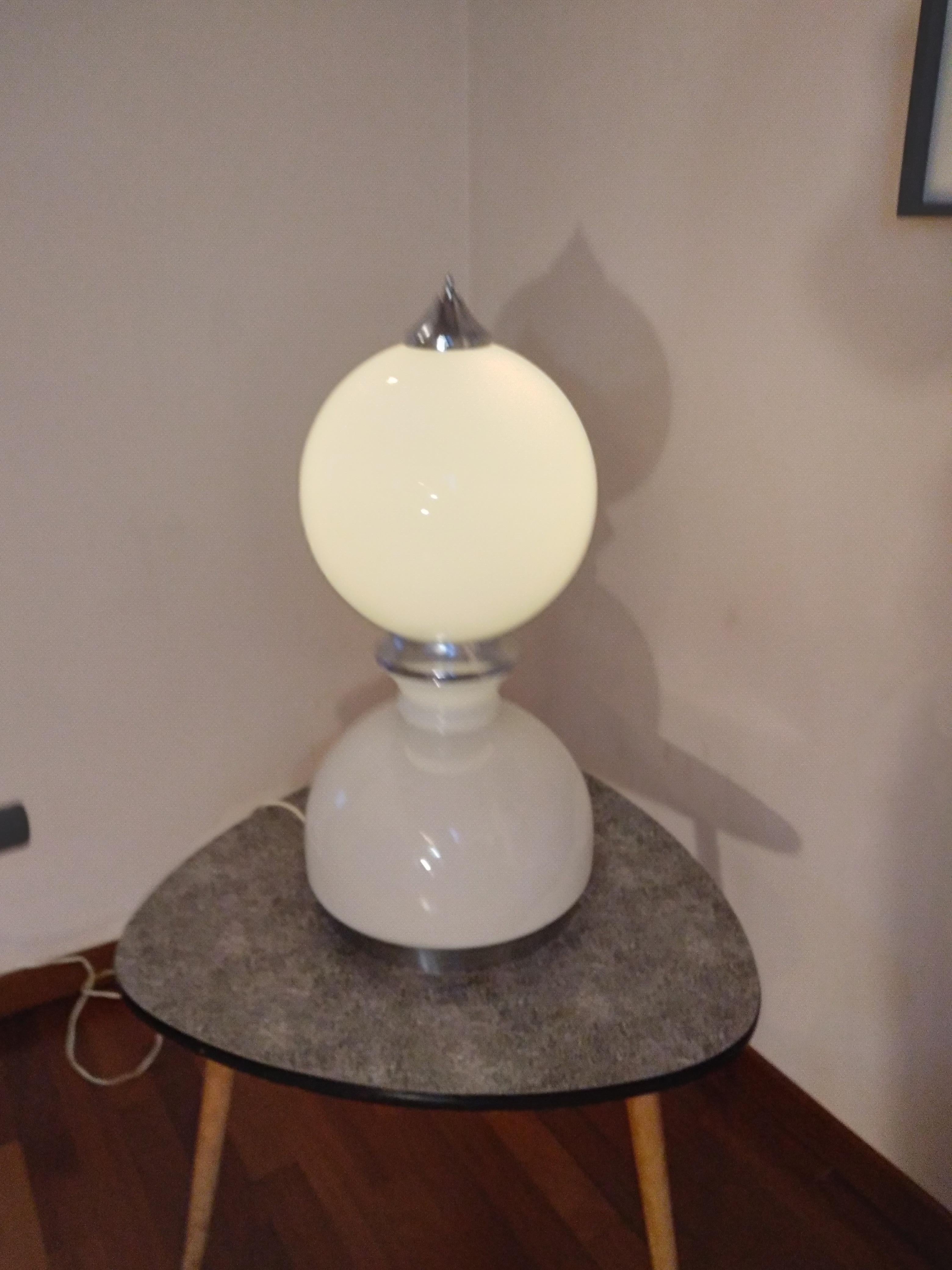 Steel Table Lamp by Reggiani  in Murano Glass Italy 1960  For Sale