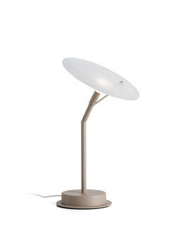 DP table lamp with bright sand finish and white frosted glass.
