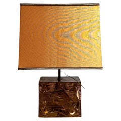 French table lamp with plexi base and brass details, 1970s, Italy