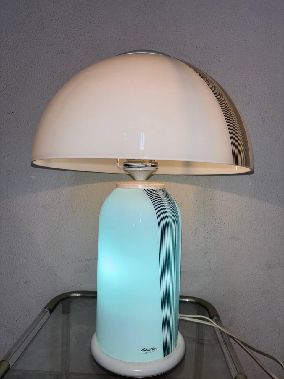 Large Murano 80s table lamp signed Maximilian stamped Opalina Fiorentina 1