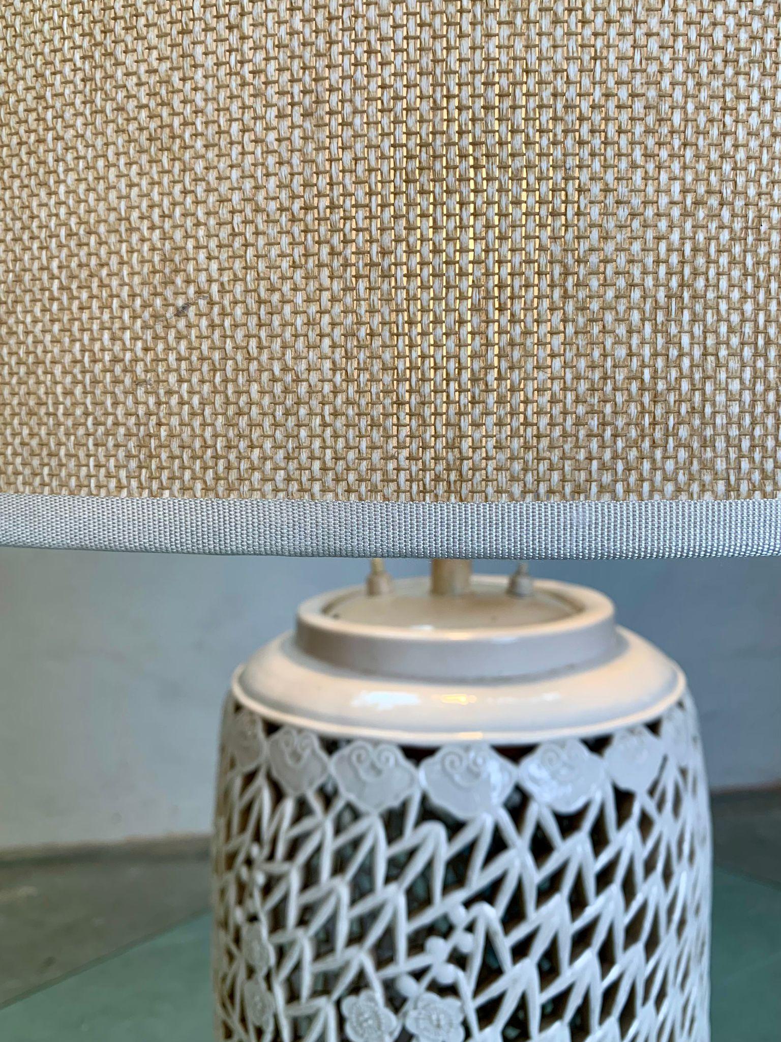 Glazed ceramic table lamp and fabric shade, 1960s, italy in vendita 4