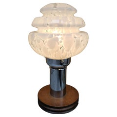 Lampada da tavolo in legno metallo e vetro lavorato