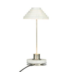 White Carrara marble and steel table lamp