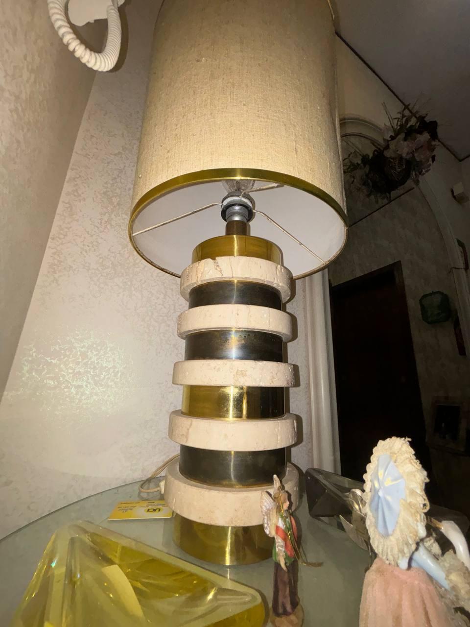 Italian Travertine marble and brass table lamp-Giuliano Cesari for Sormani.