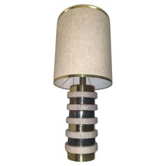 Travertine marble and brass table lamp-Giuliano Cesari for Sormani.