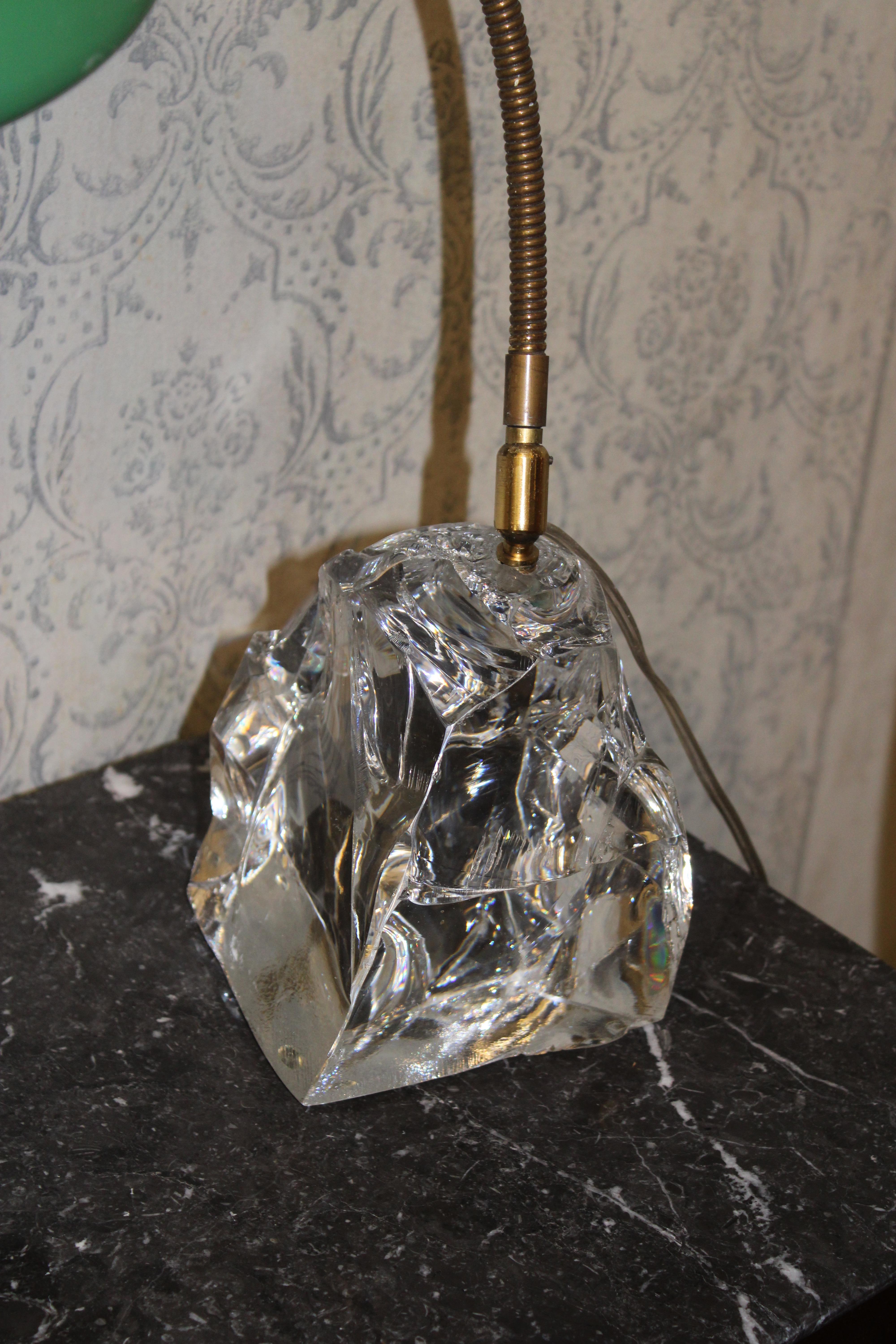 Italian Lacquered Metal Table Lamp Crystal Block Brass Parts Italy For Sale
