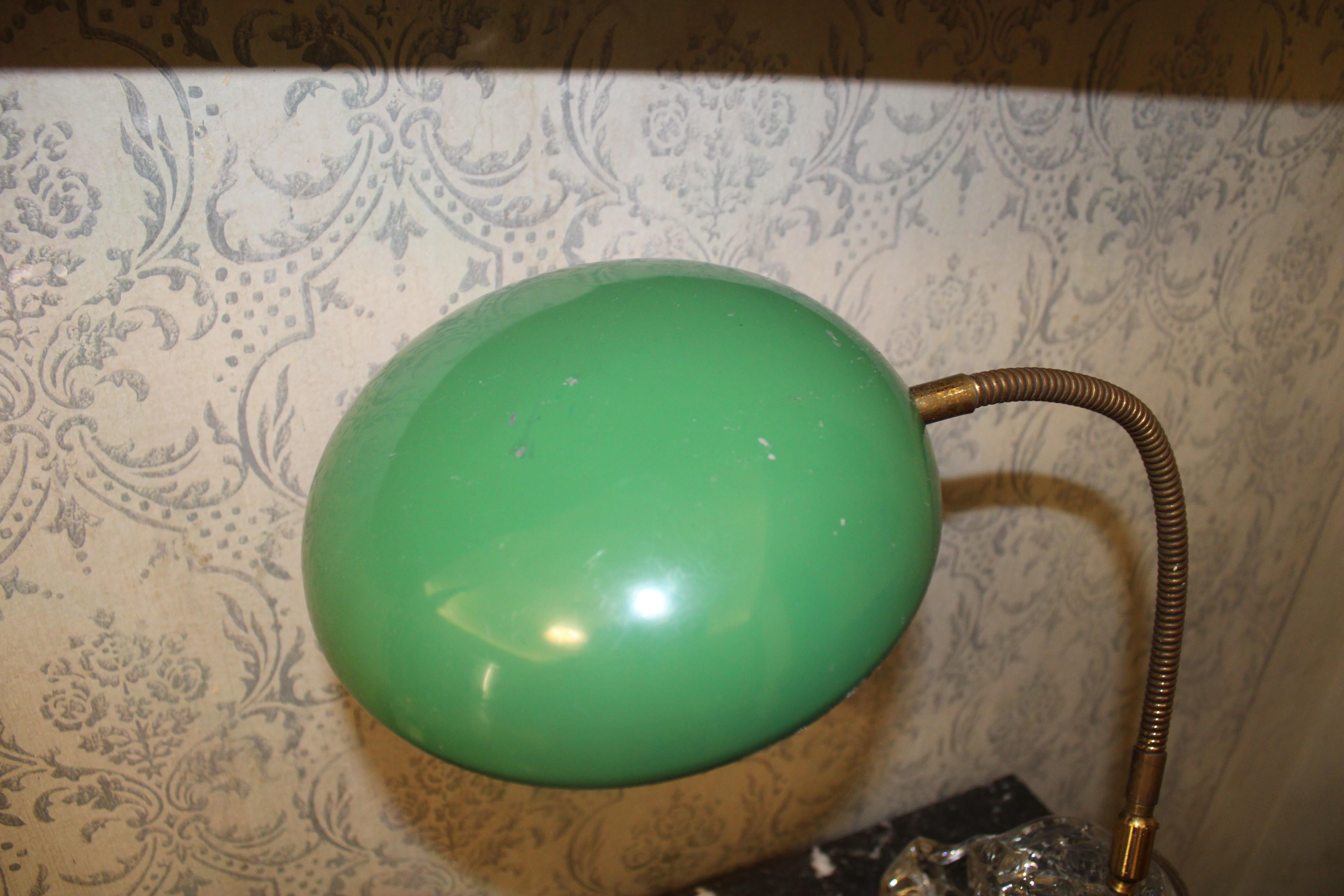 Mid-20th Century Lacquered Metal Table Lamp Crystal Block Brass Parts Italy For Sale