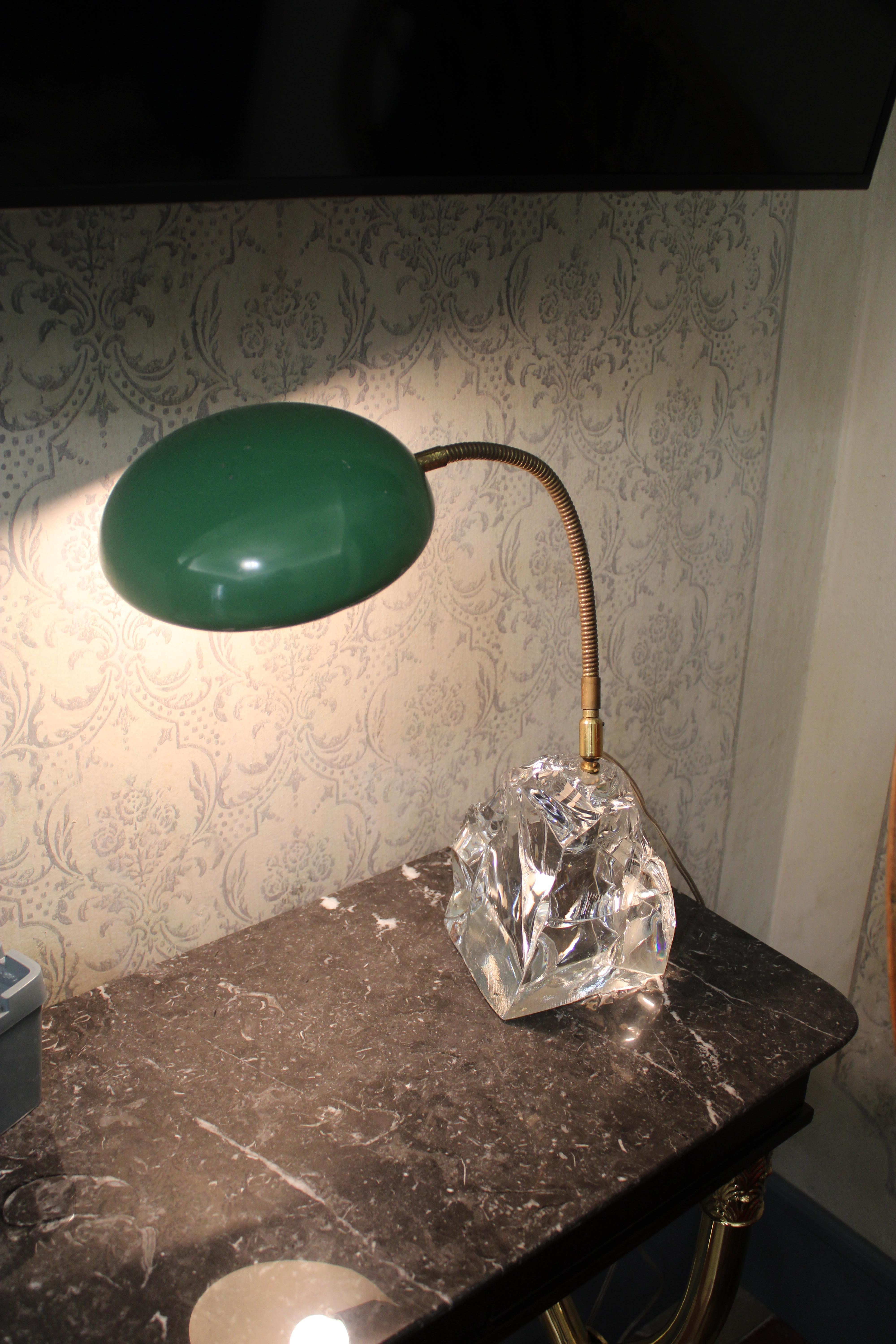 Lacquered Metal Table Lamp Crystal Block Brass Parts Italy For Sale 1