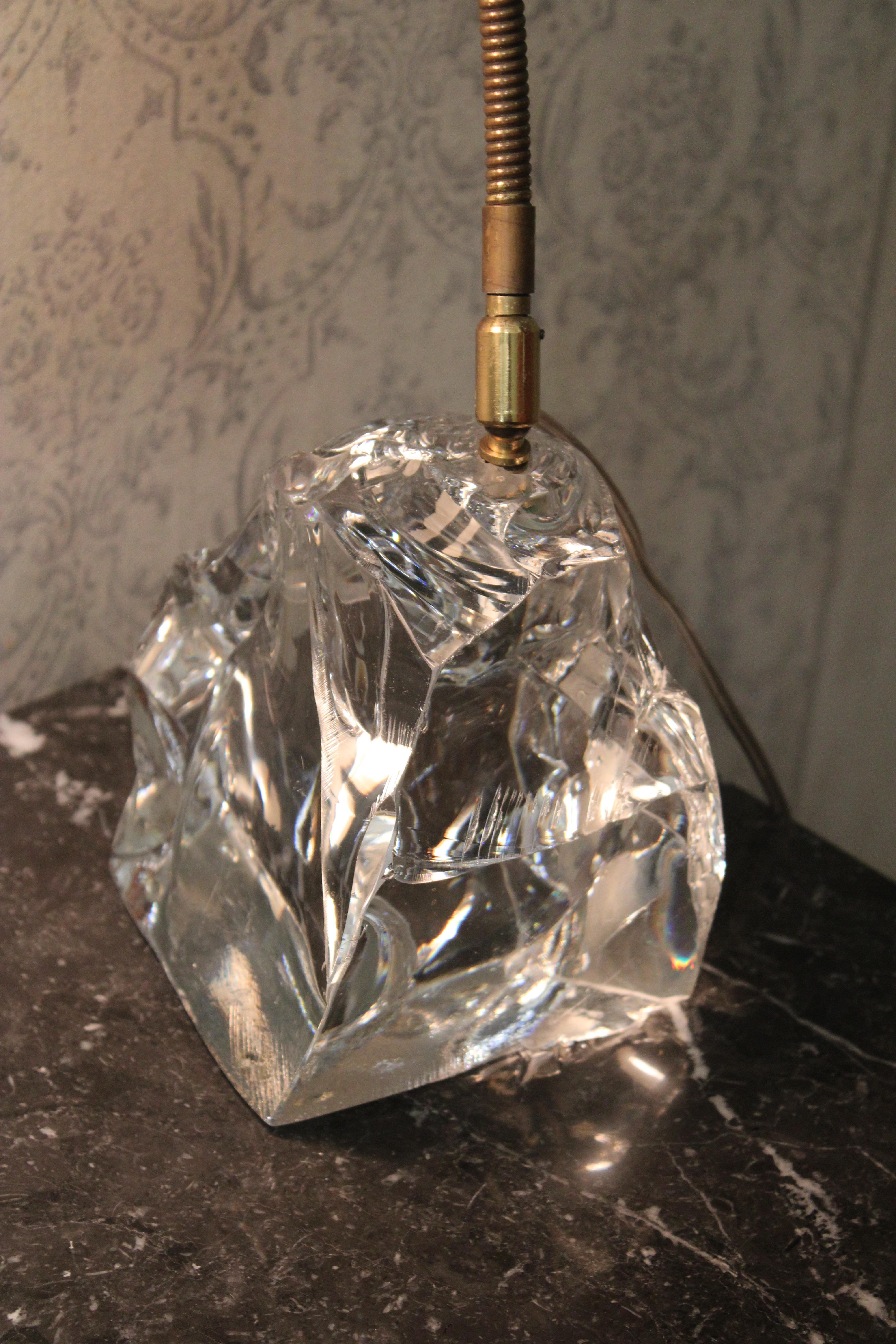 Lacquered Metal Table Lamp Crystal Block Brass Parts Italy For Sale 3