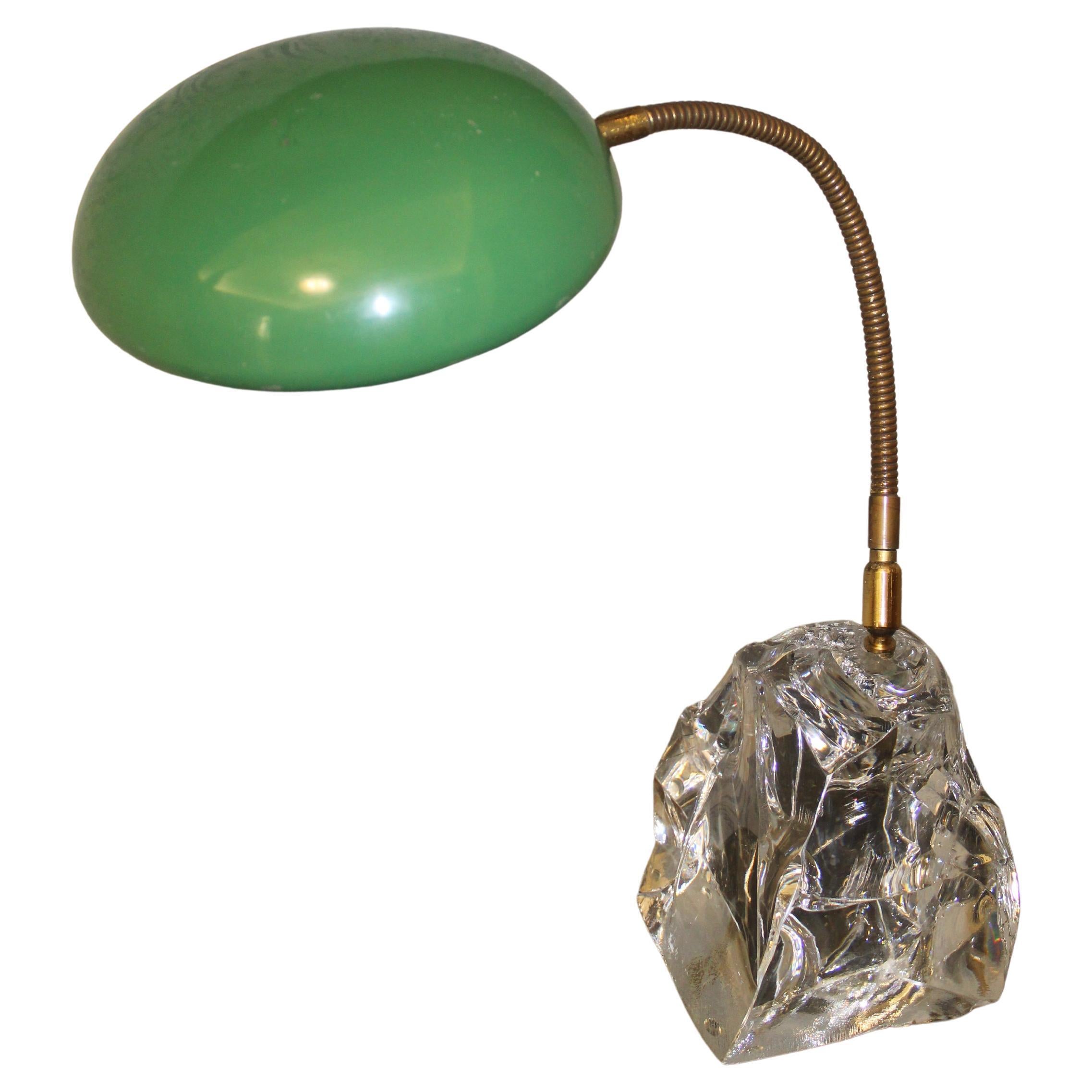 Lacquered Metal Table Lamp Crystal Block Brass Parts Italy