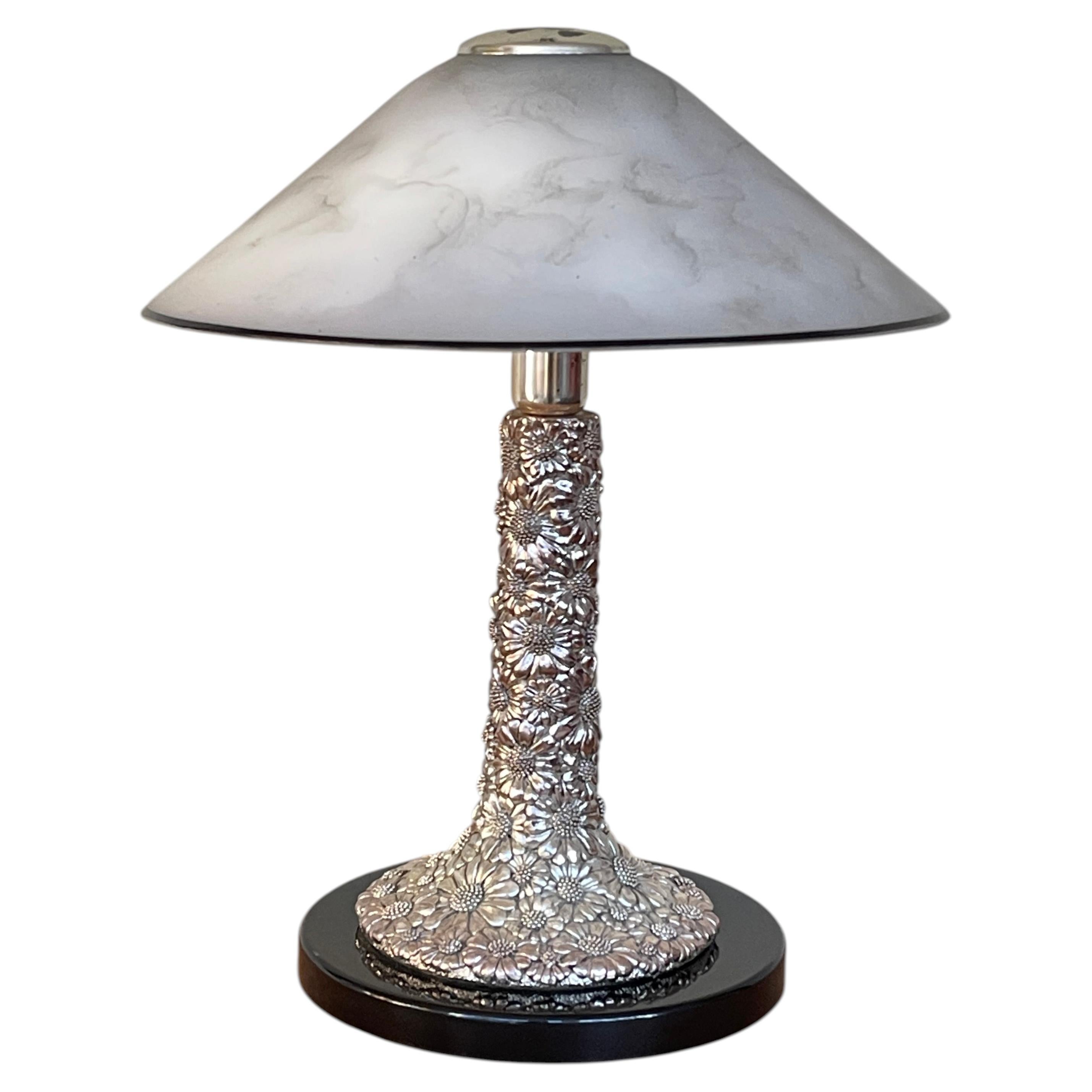 Worked metal table lamp, "Flora Imperiale," 1970s
