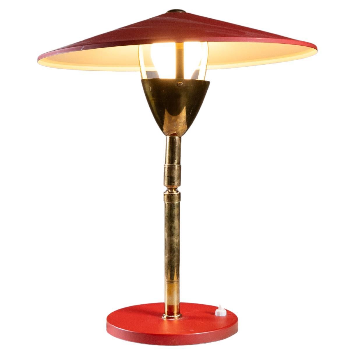 Red metal table lamp, Stilnovo, 1950s