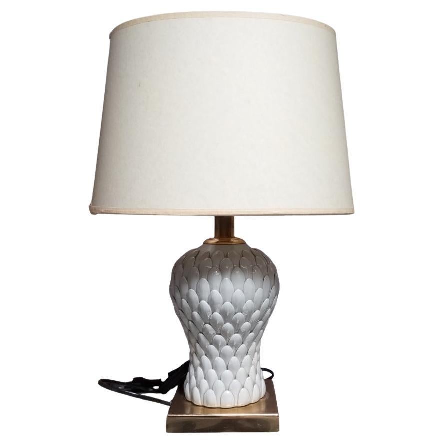 Brass and porcelain table lamp attributed to Tommaso Barbi, 1980s For Sale