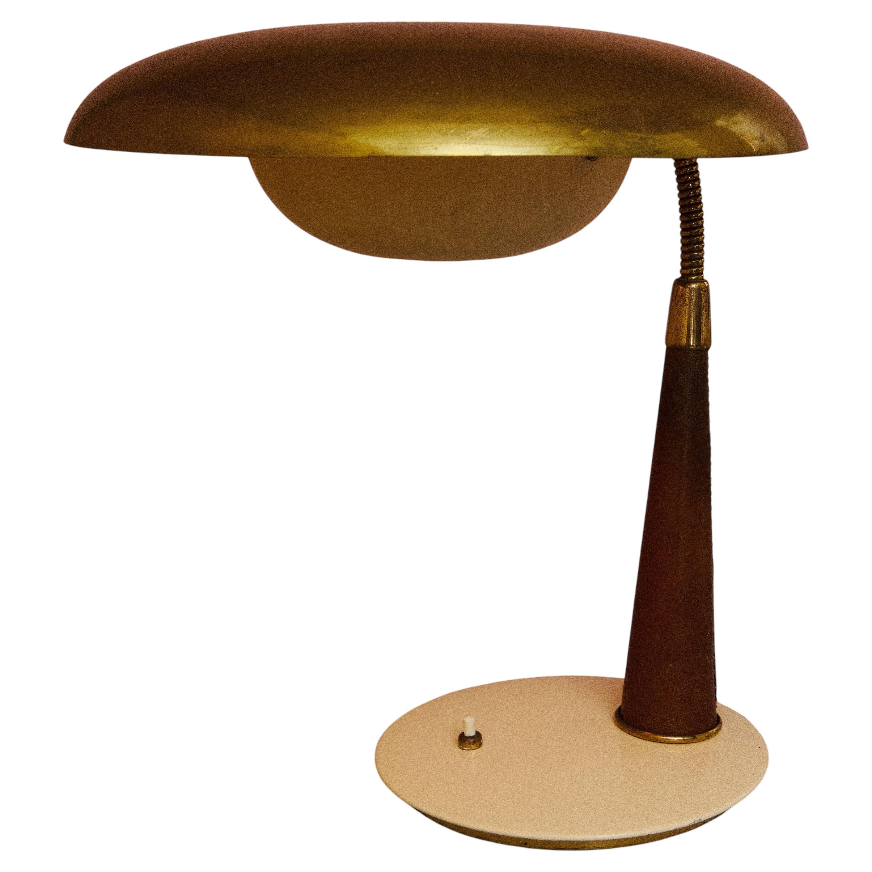 Leather table lamp, design by Angelo Lelii for Arredoluce, Italy
