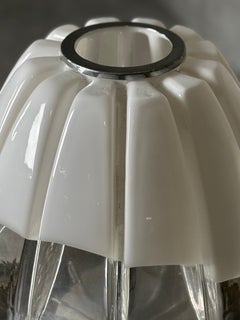 Lampada da tavolo in vetro e acciaio, anni '70