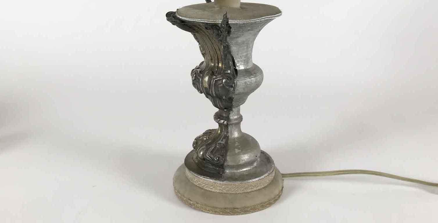 Italian Table Lamp 18th Century Baroque Vase Silver Beige Lampshade  For Sale 11