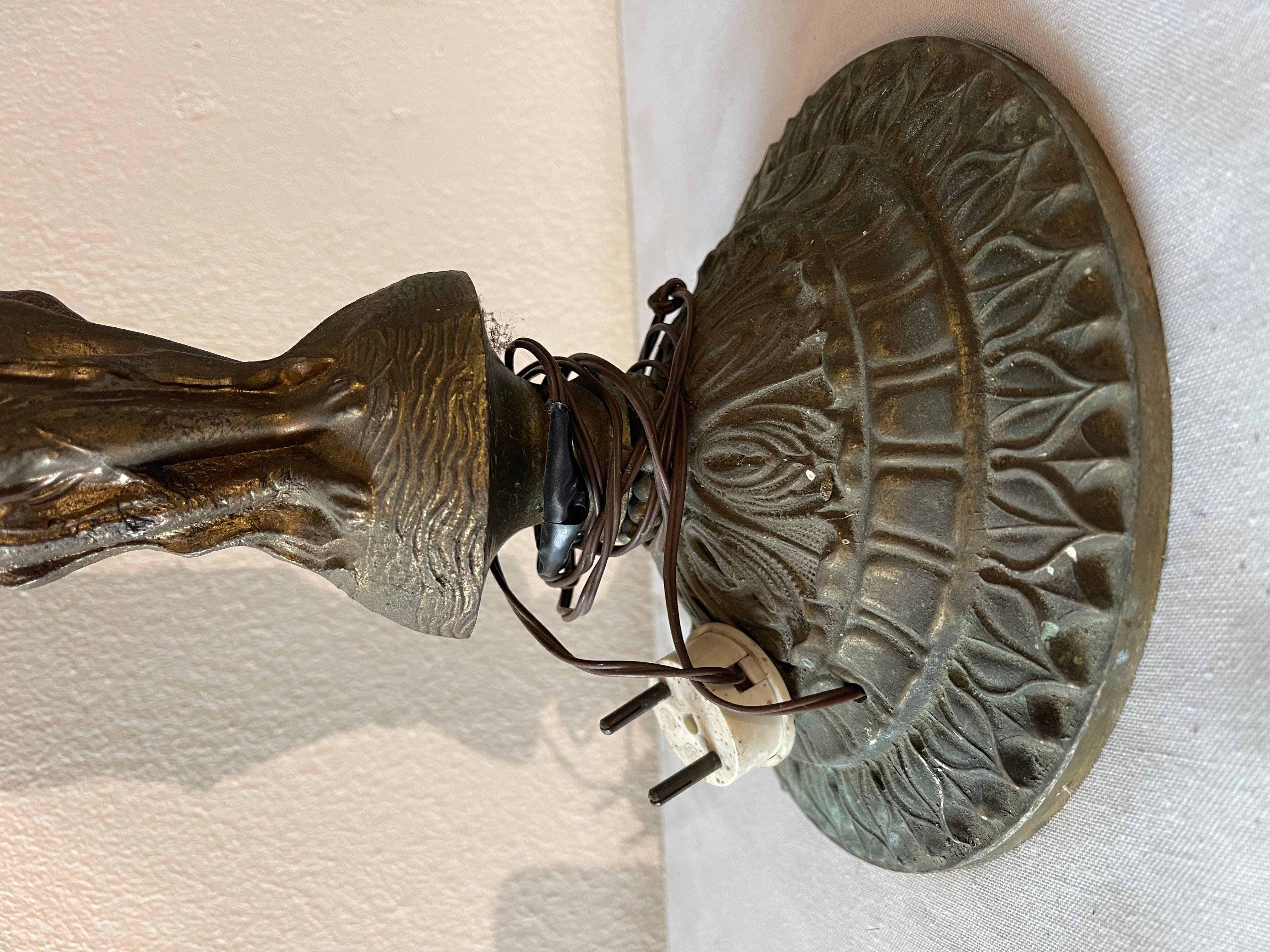 Other Ladies table lamp made of bronze and white opal glass 1950s For Sale