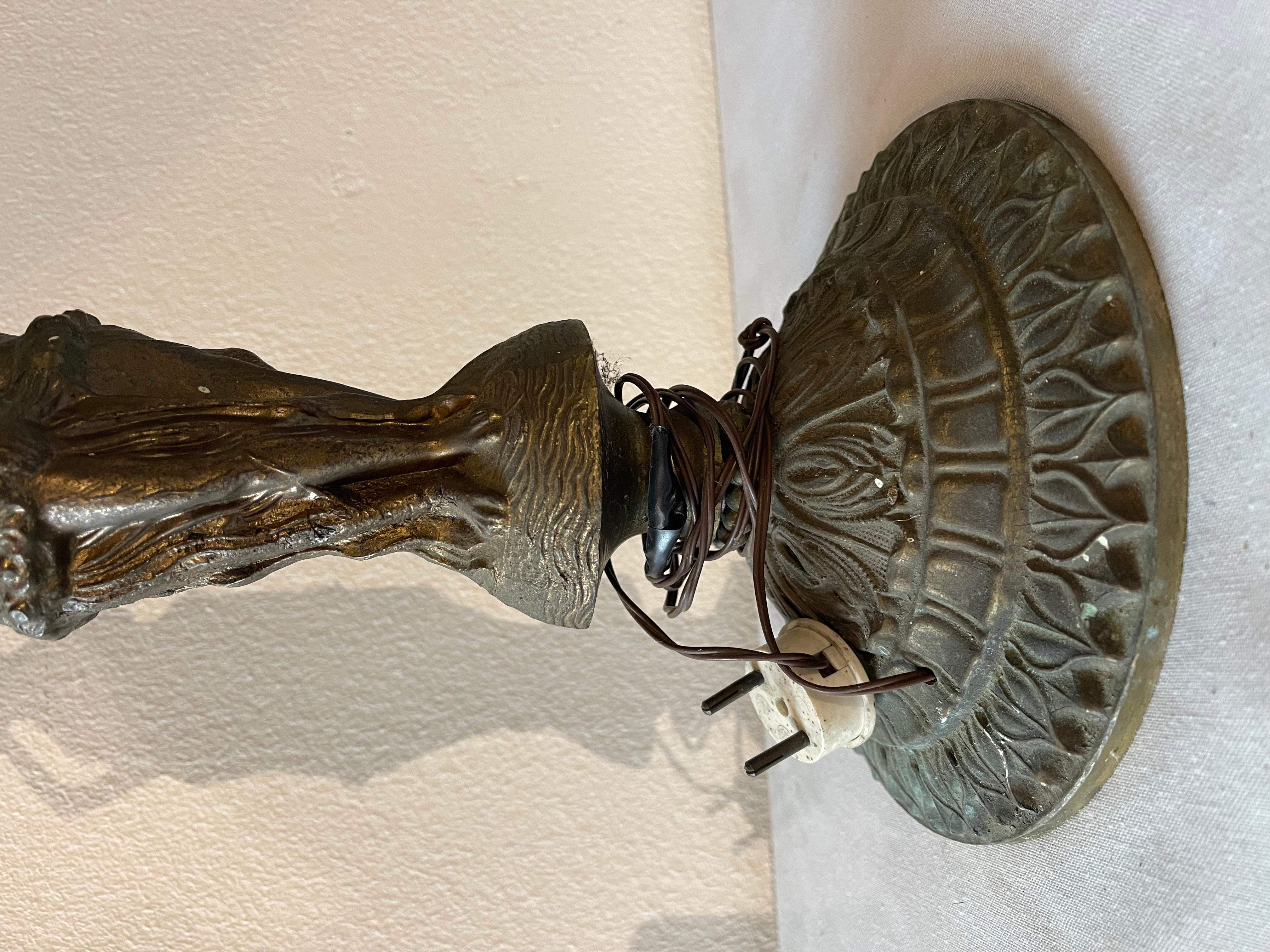 Ladies table lamp made of bronze and white opal glass 1950s For Sale 1