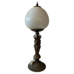 Ladies table lamp made of bronze and white opal glass 1950s