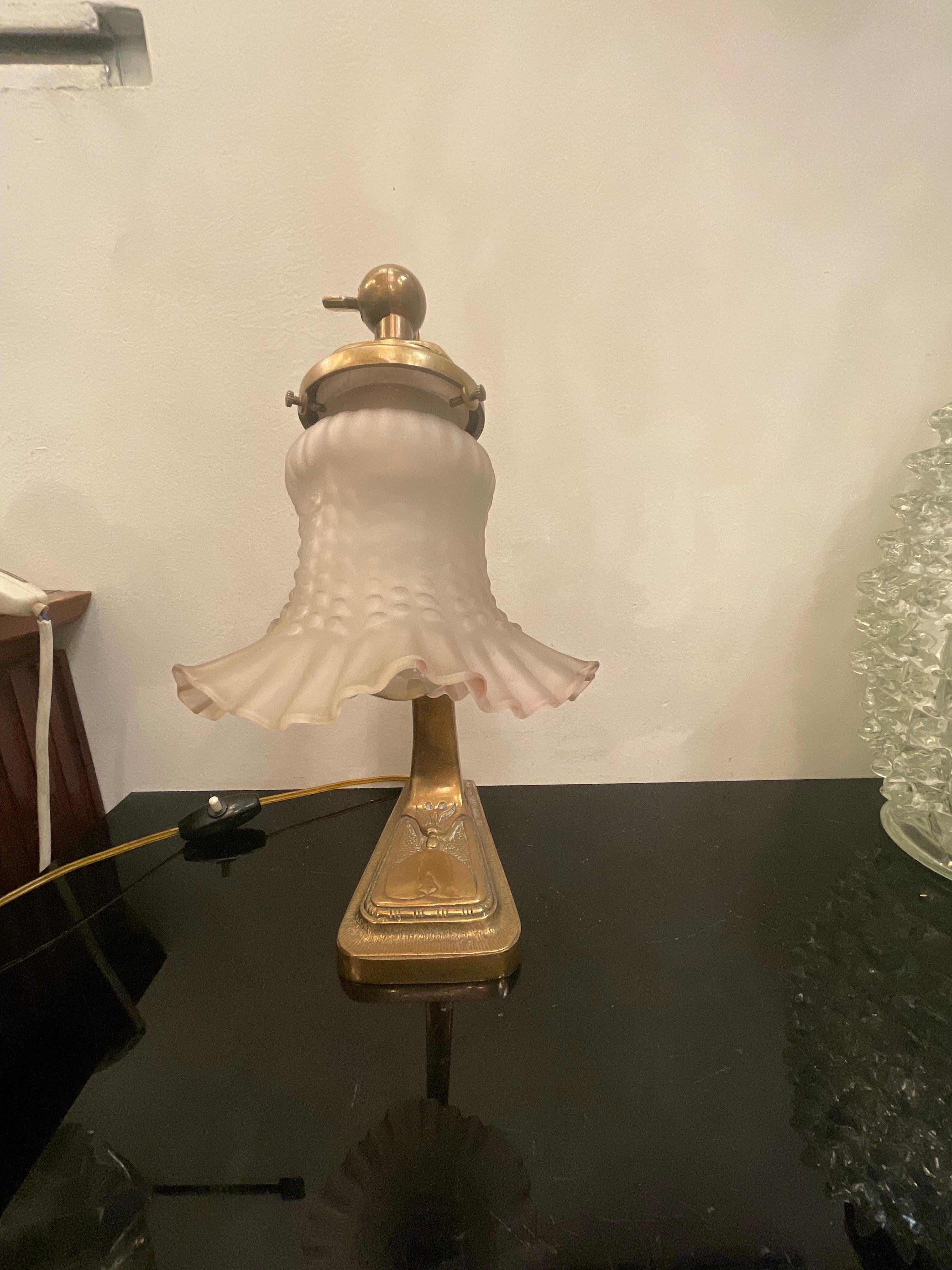 Lampada da tavolo LIBERTY - bronzo e vetro - Italia 1925 For Sale 6