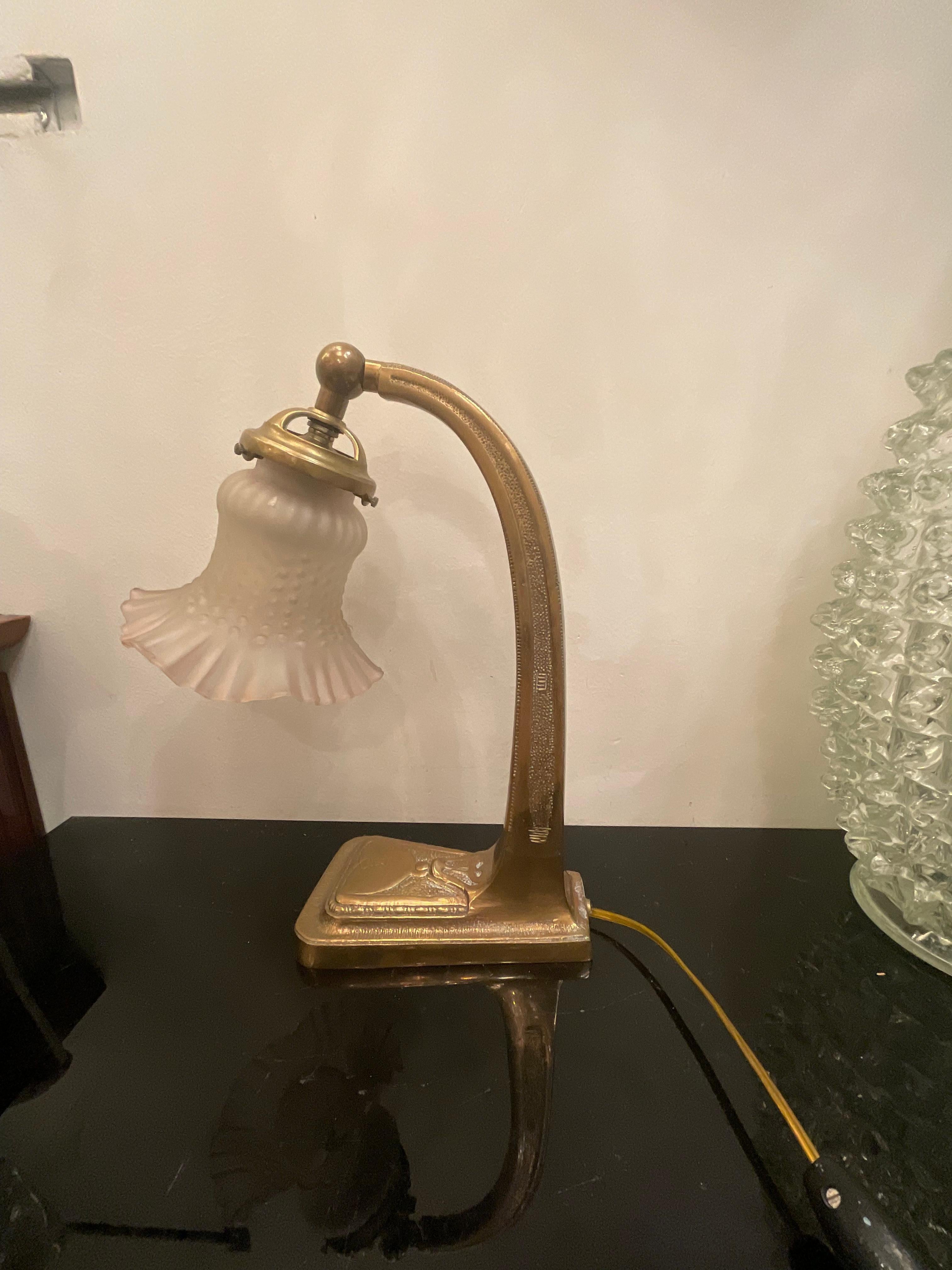 Other Lampada da tavolo LIBERTY - bronzo e vetro - Italia 1925 For Sale
