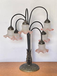 Liberty floral table lamp made of brass and pink glass, 1970s