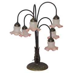 Liberty floral table lamp made of brass and pink glass, 1970s