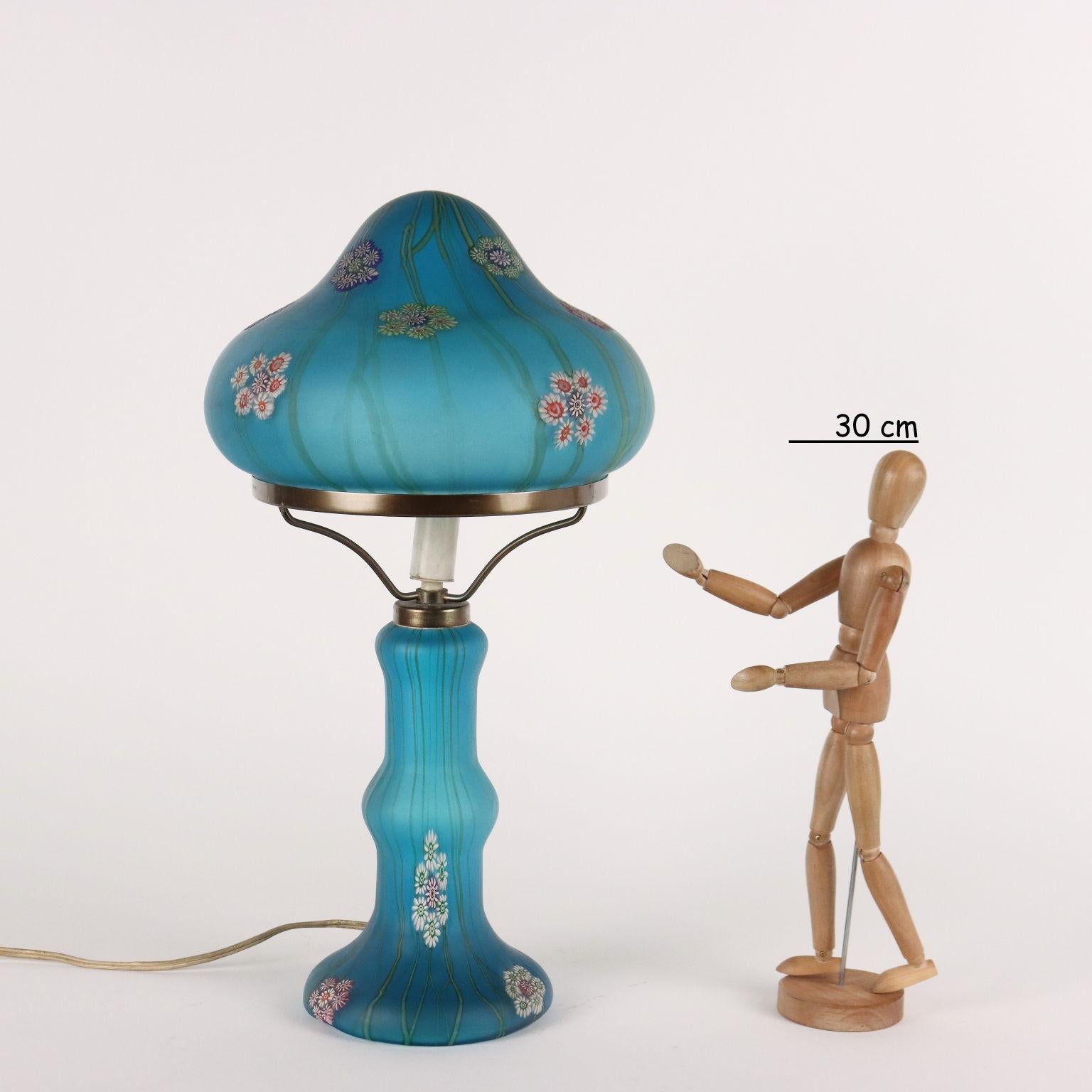 Glass table lamp with murrine inclusions. Millefiori Fratelli Toso Murano.