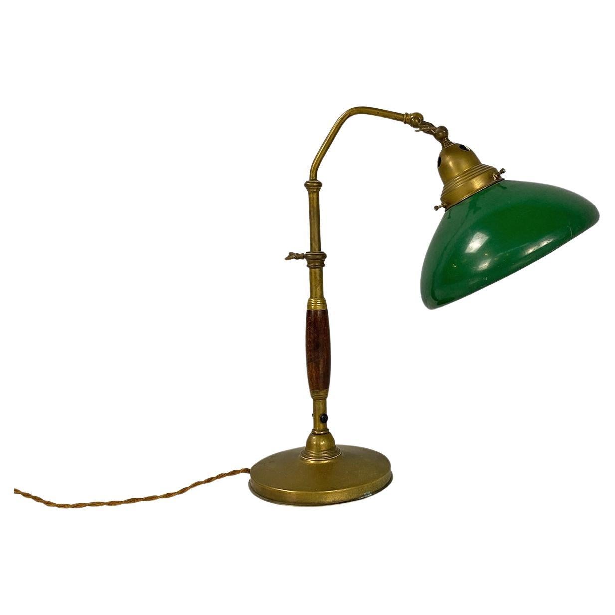 Ministerial table lamp, Italian, gilded metal and green, ca. 1920. For Sale