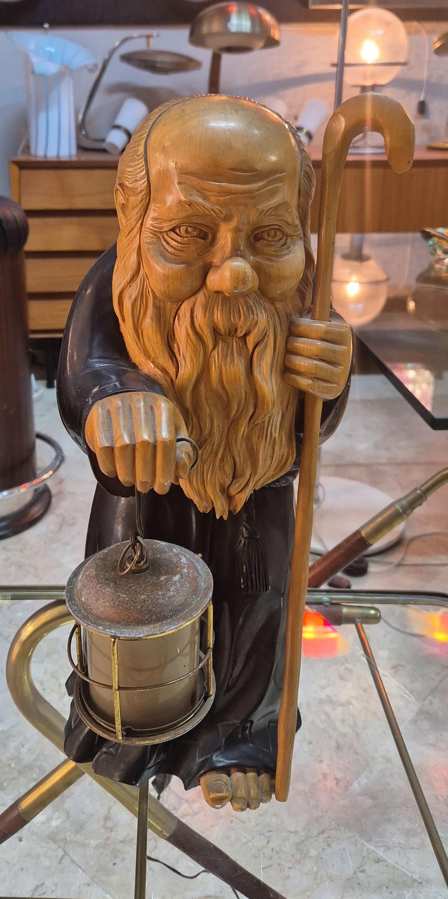 Monk wooden table lamp from 1950 by Aldo Tura. For Sale 6