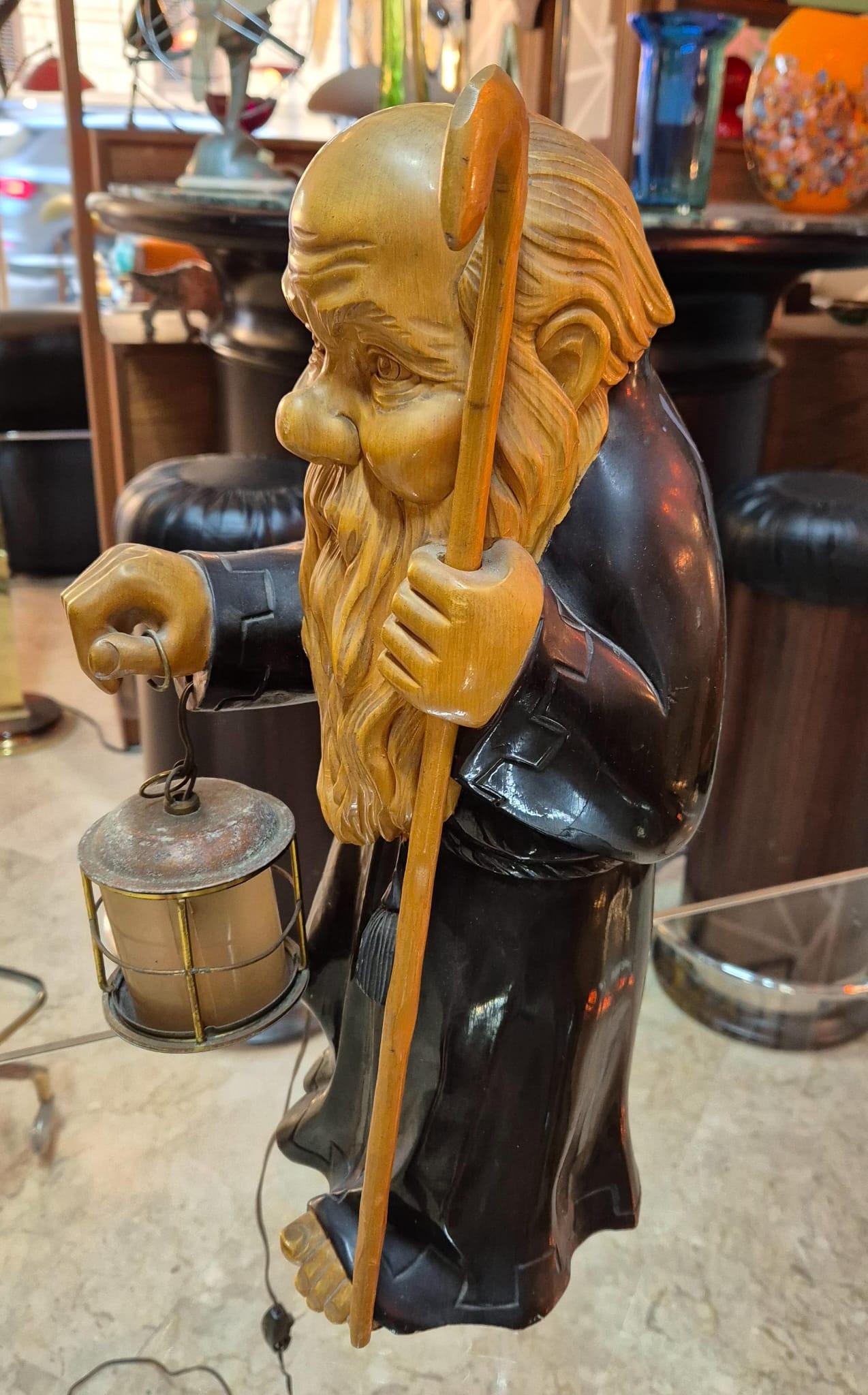 Italian Monk wooden table lamp from 1950 by Aldo Tura. For Sale