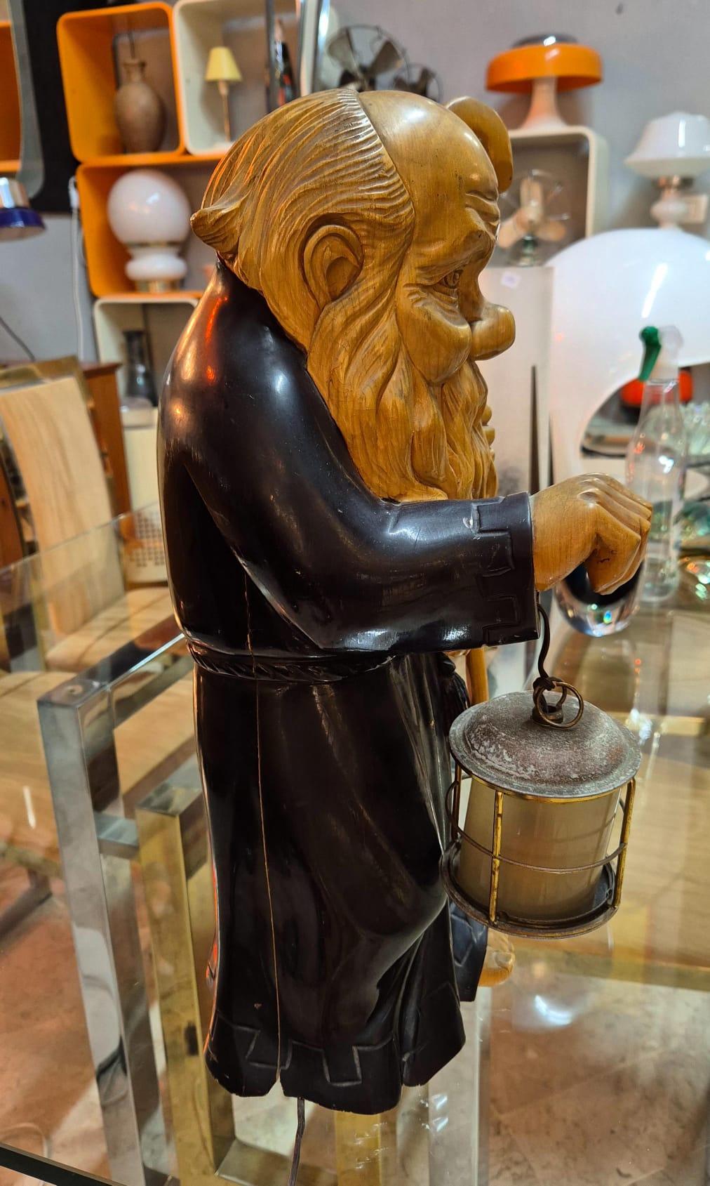 Monk wooden table lamp from 1950 by Aldo Tura. In Good Condition For Sale In Palermo, IT