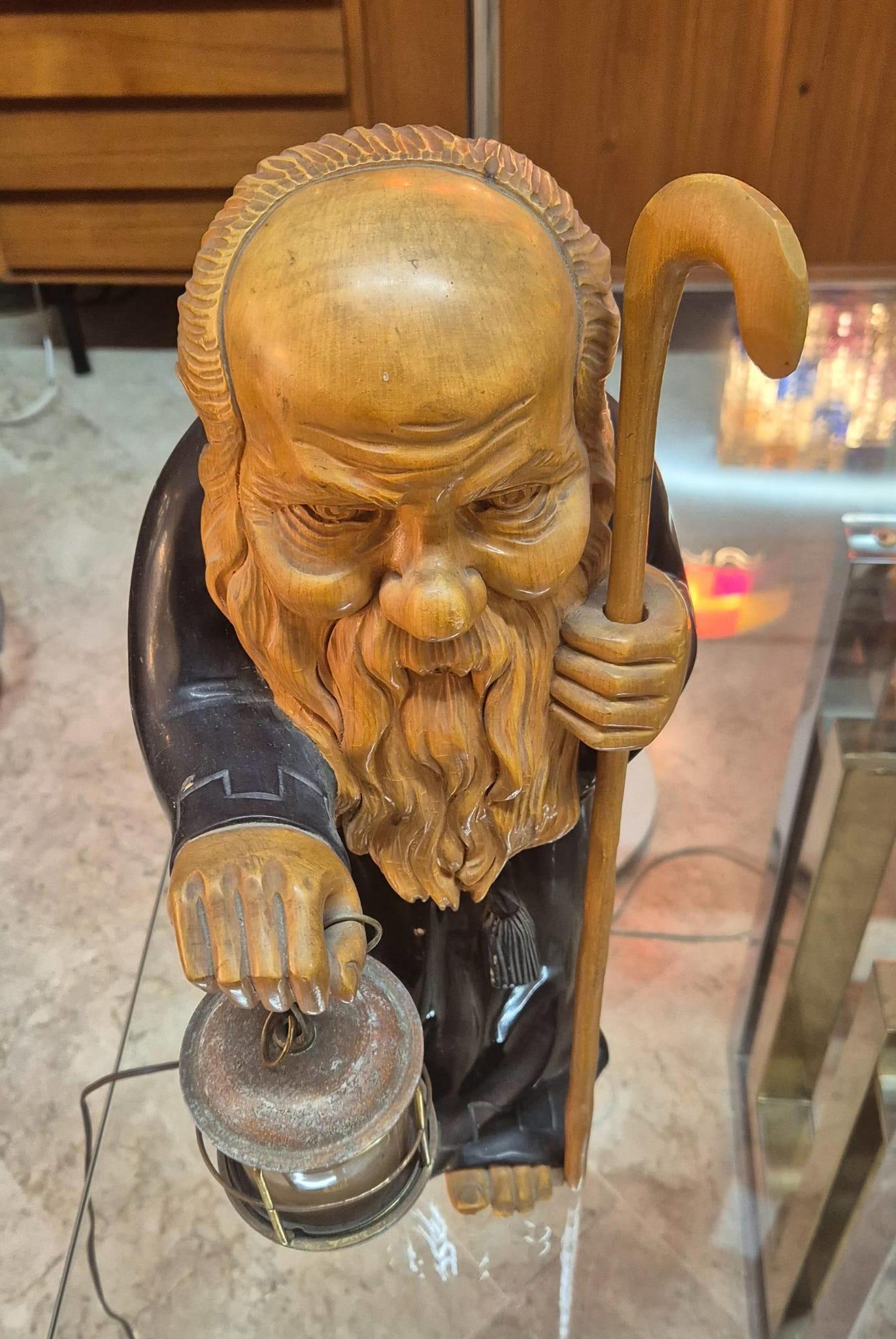 Mid-20th Century Monk wooden table lamp from 1950 by Aldo Tura. For Sale