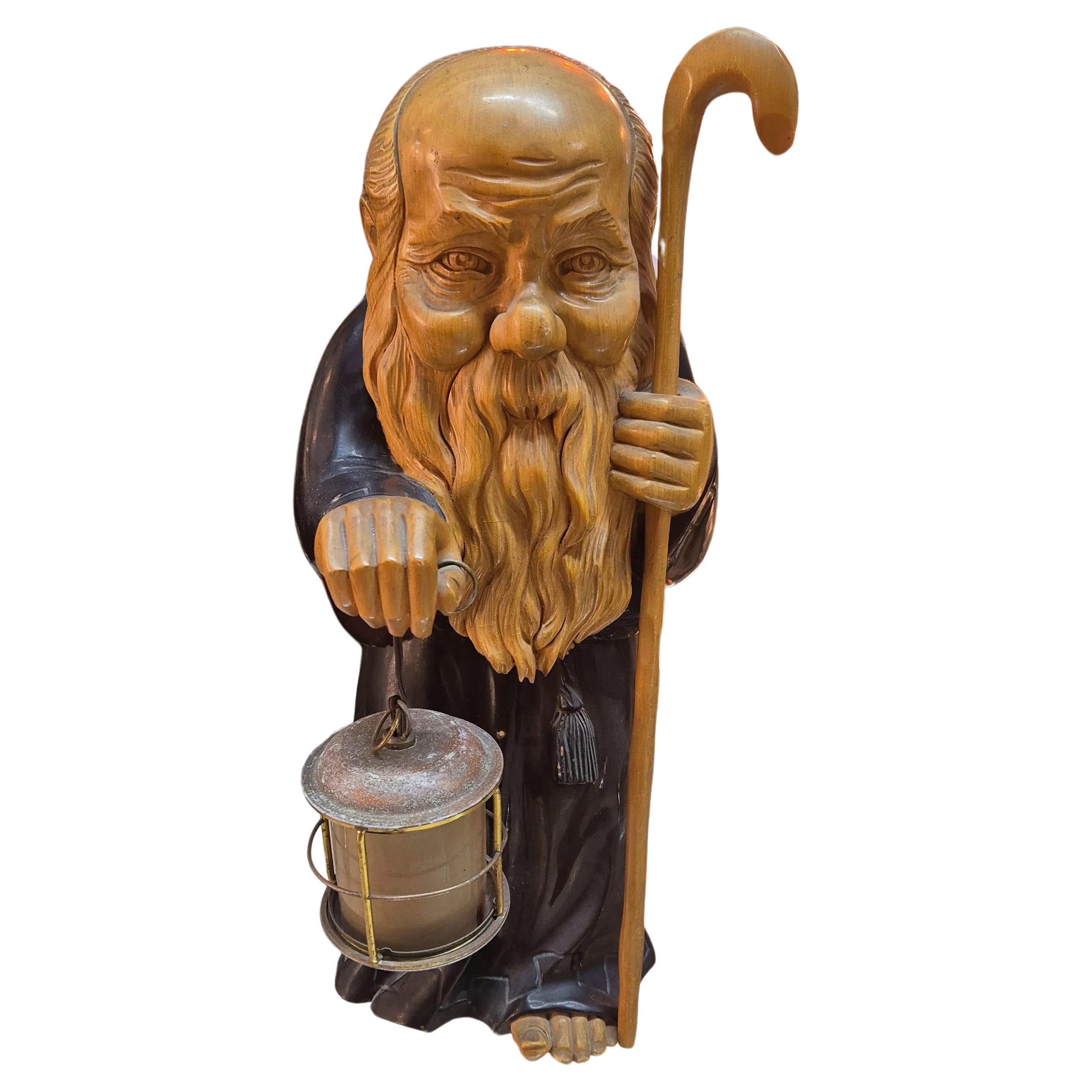 Monk wooden table lamp from 1950 by Aldo Tura.
