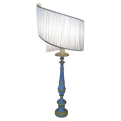 Lampada da Tavolo Neoclassica Candeliere Italiano Azzurro e Giallo 1810 circa