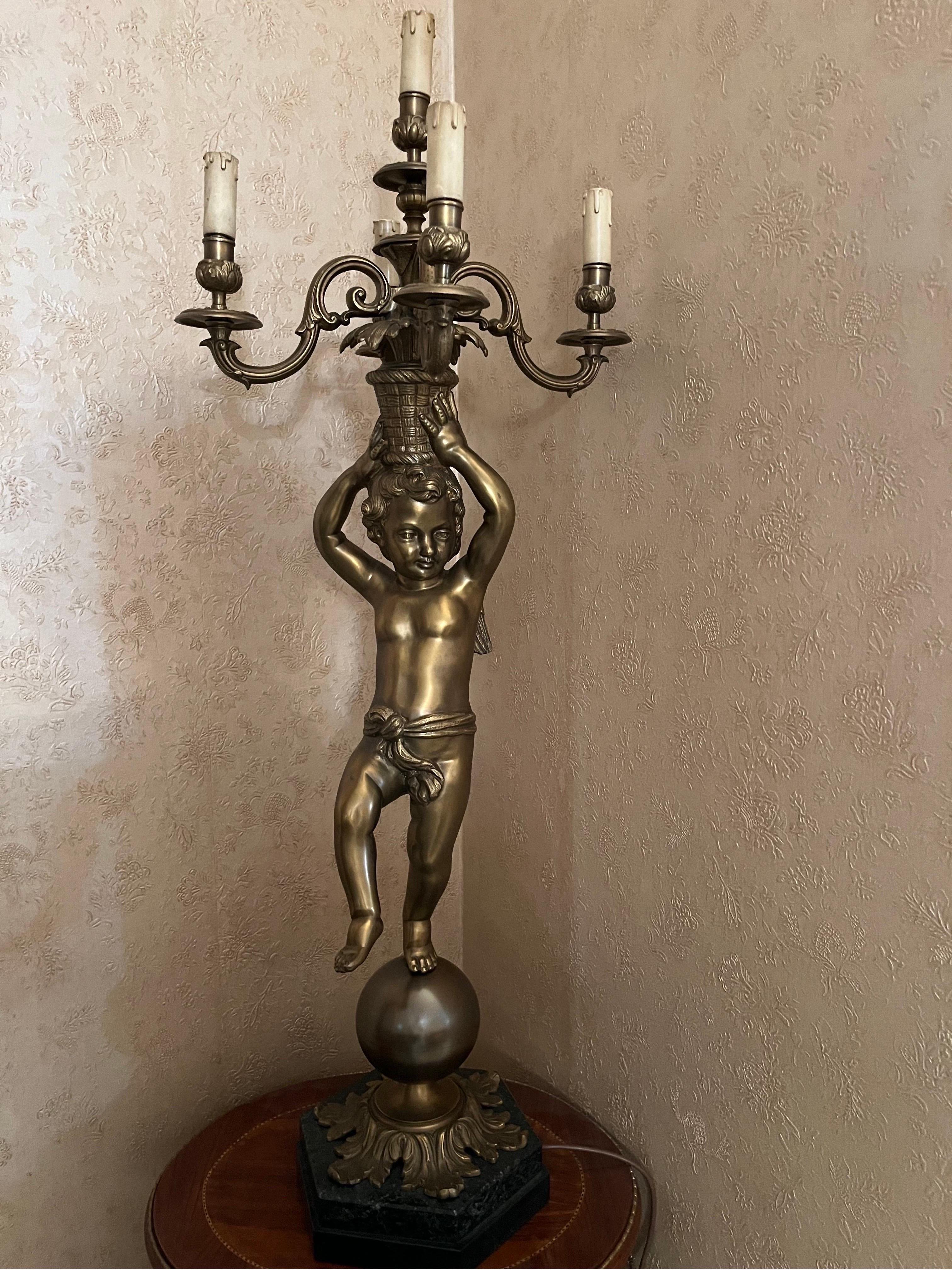 Brass Lampada da tavolo Putto Stile Impero ‘900 For Sale