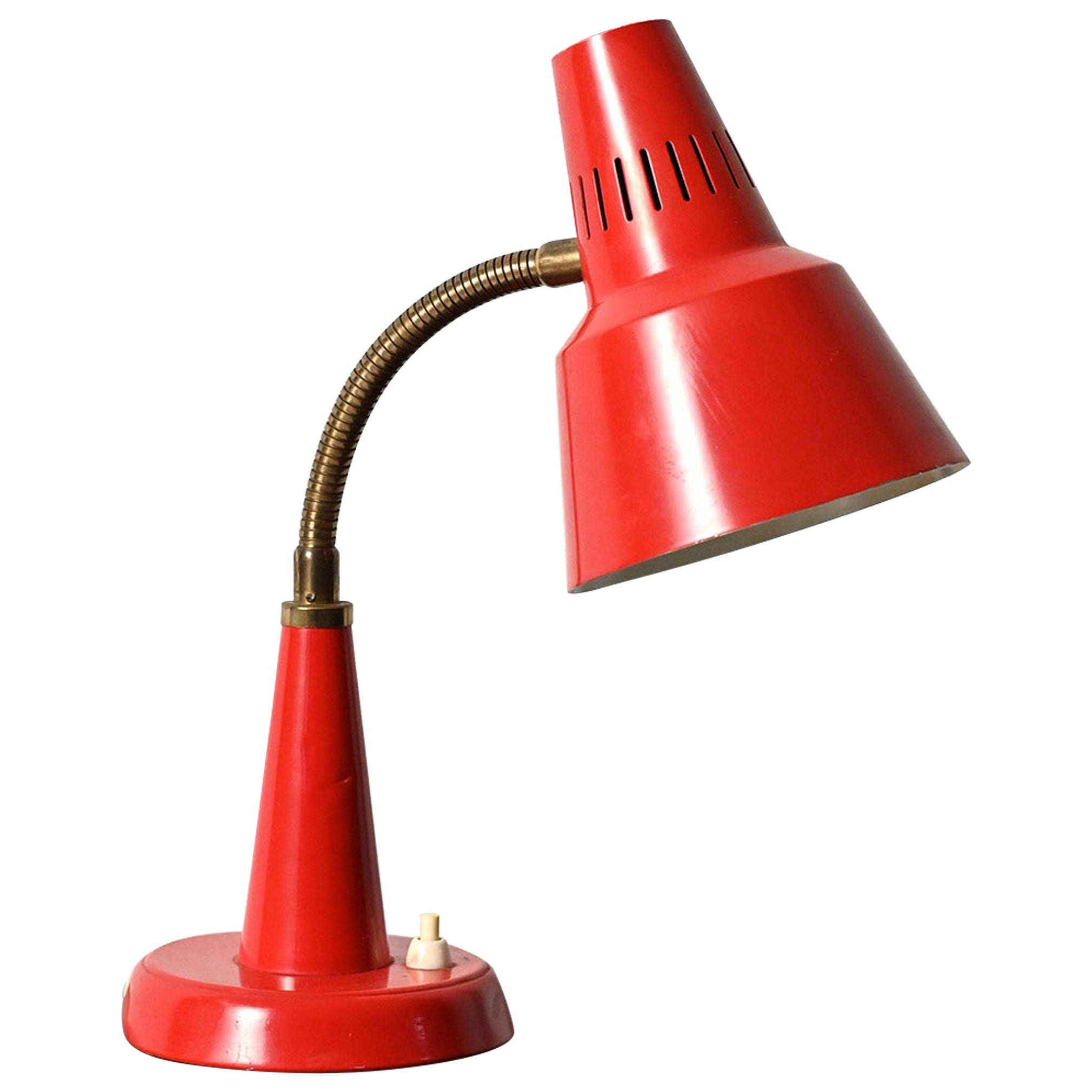 Lampada da tavolo rossa prodotta da Gemi rossa anni ’60